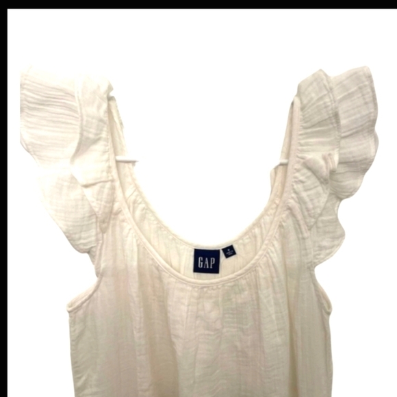 GAP 'New White' Crinkle Gauze Mini Dress Airy Flutter Sleeve Pockets Sz MEDP NWT - Picture 4 of 14
